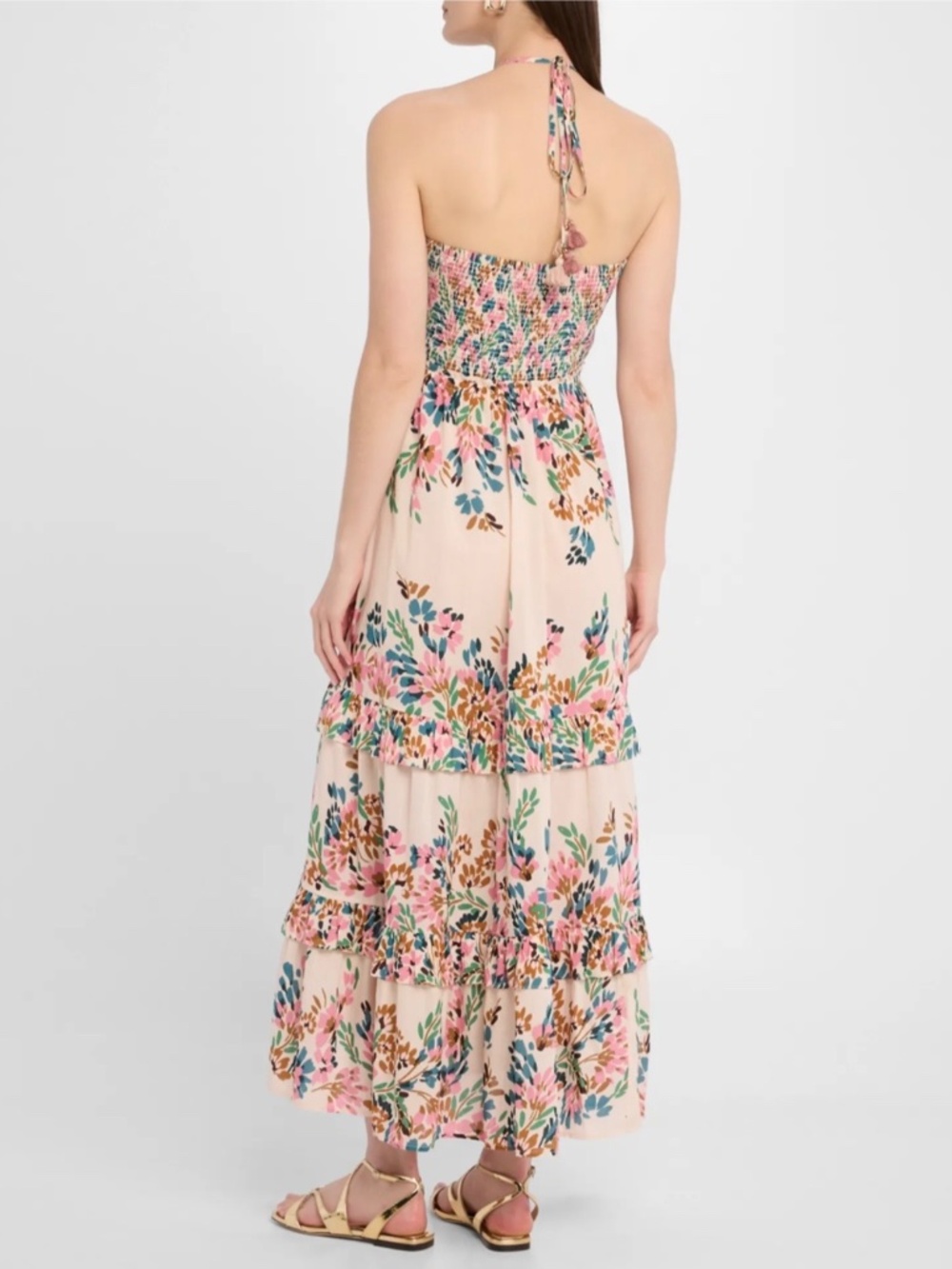 Figue June Floral Cotton Halterneck Maxi Dress Confetti Floral Beige SZ XL - Picture 3 of 16